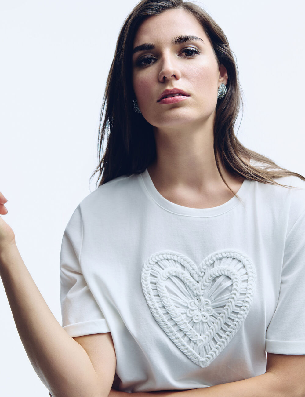 Camiseta recta de manga corta blanco mujer