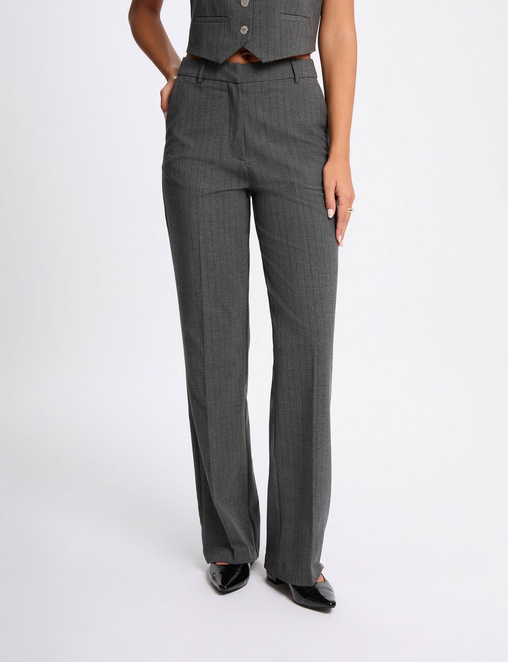 Pantal&oacute;n de pierna ancha gris moyen mujer