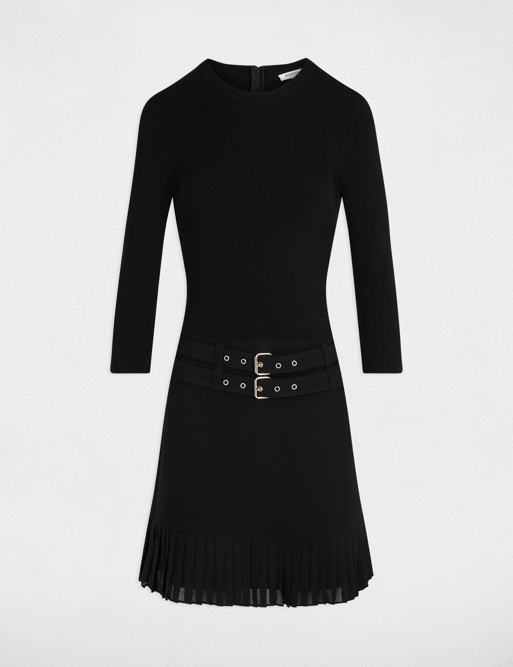 Vestido corto plisado negro mujer