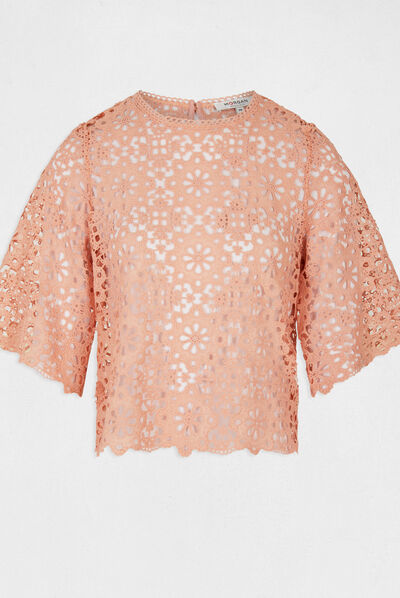 Blusa manga corta con encaje  mujer