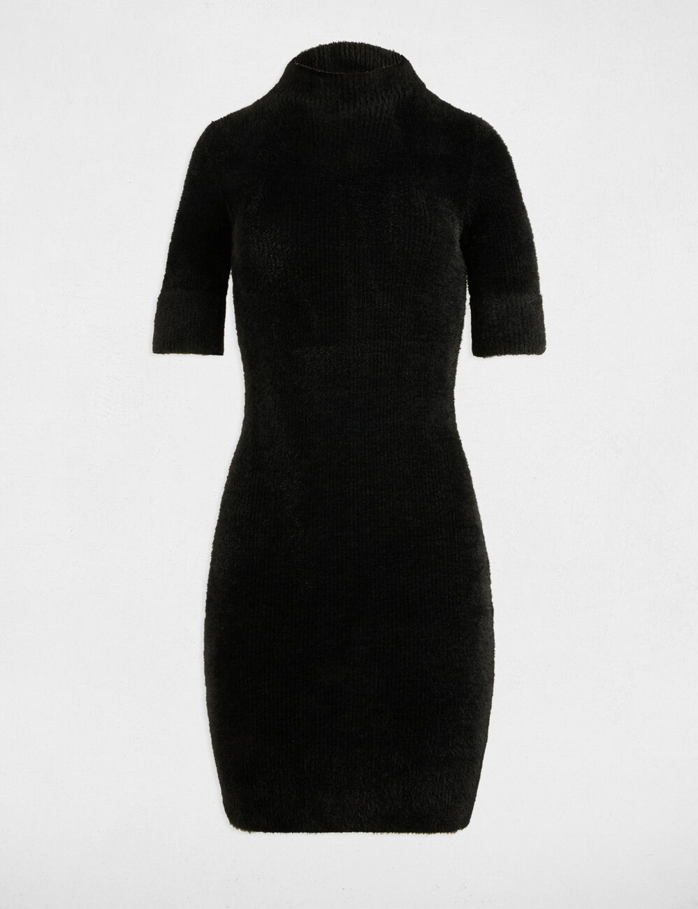 Vestido de punto ajustado manga corta negro mujer