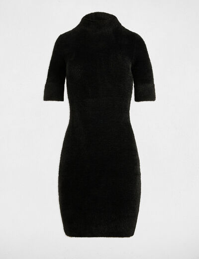 Vestido de punto ajustado manga corta negro mujer