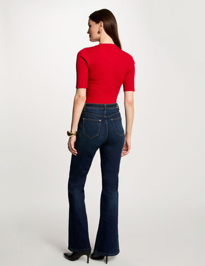 Jersey manga corta acanalado rojo mujer