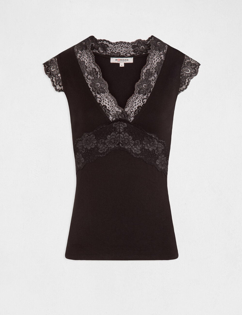 Top tirantes anchos con encaje negro mujer