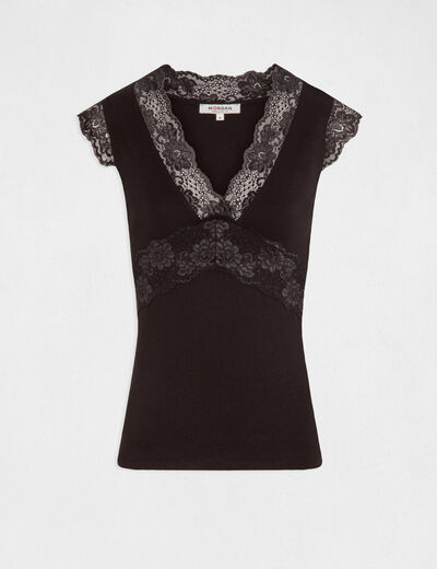Top tirantes anchos con encaje negro mujer