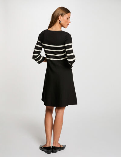 Vestido punto evasé con rayas negro mujer