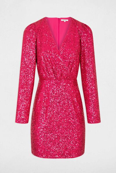 Vestido recto con lentejuelas rosa medio mujer