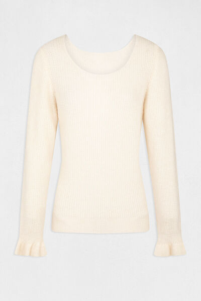 Jersey manga larga con cuello redondo marfil mujer