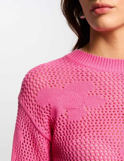 Jersey calado cuello redondo rosa mujer