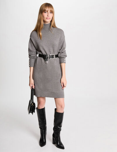 Vestido punto corto recto gris claro mujer