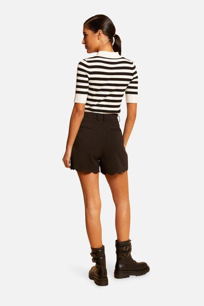 Jersey manga corta con rayas negro mujer