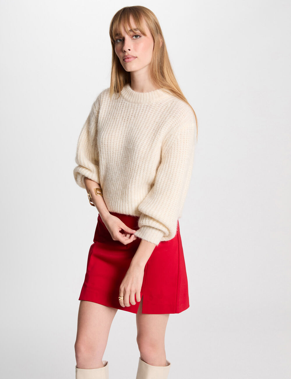 Jersey cuello redondo marfil mujer