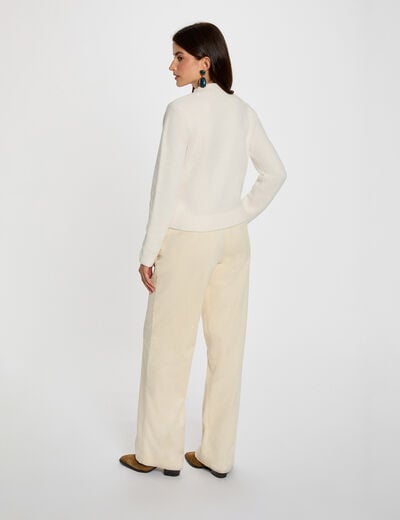 Jersey ajustado de cuello alto marfil mujer