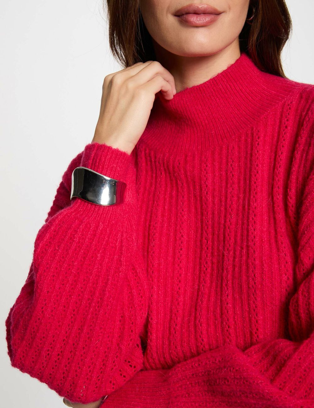 Jersey con cuello alto rosa frambuesa mujer