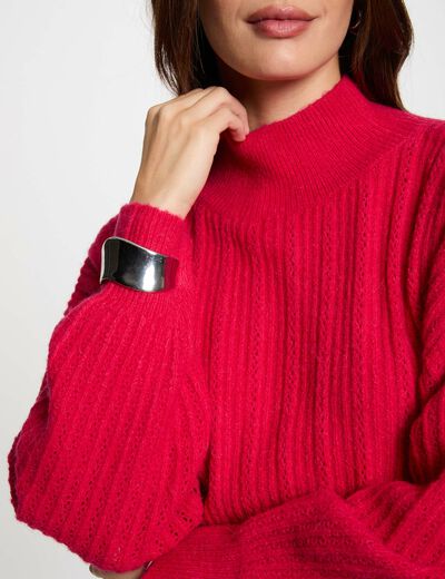 Jersey con cuello alto rosa frambuesa mujer