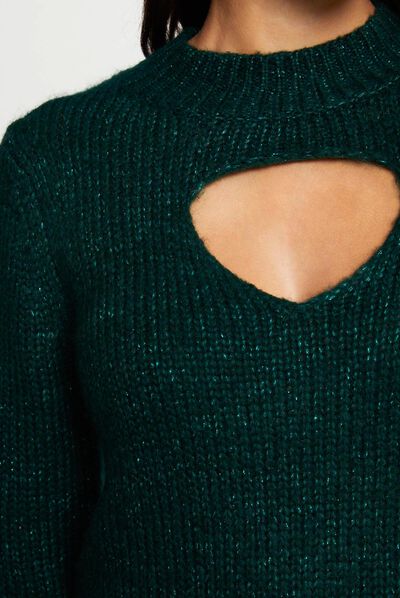 Jersey manga larga con abertura verde oscuro mujer