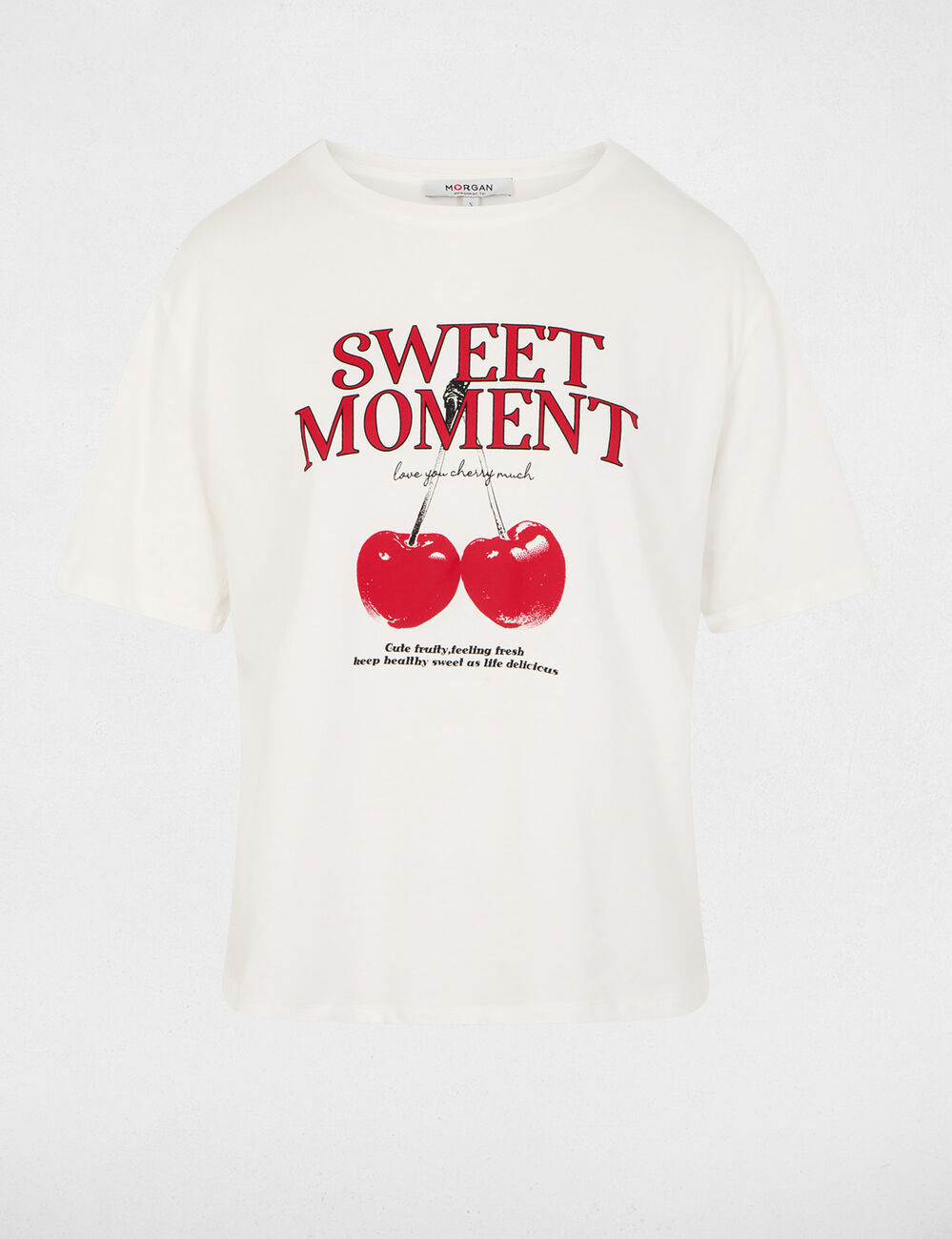 Camiseta estampada cuello redondo blanco mujer