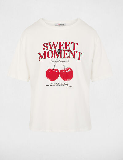 Camiseta estampada cuello redondo blanco mujer