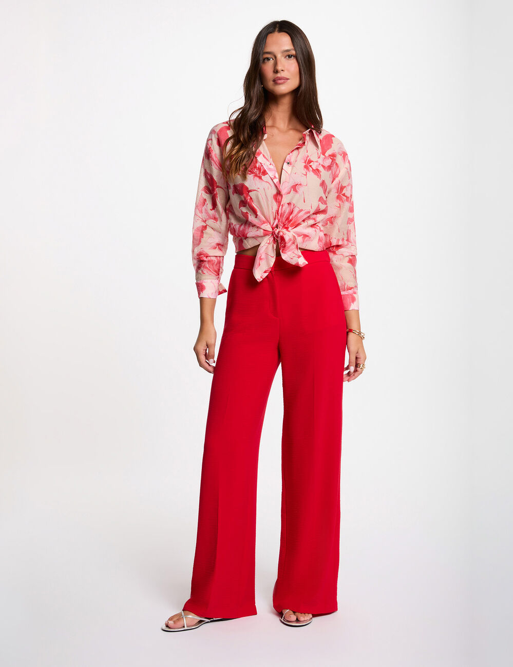 Pantal&oacute;n ancho y fluido rojo mujer