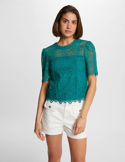 Blusa manga corta verde medio mujer