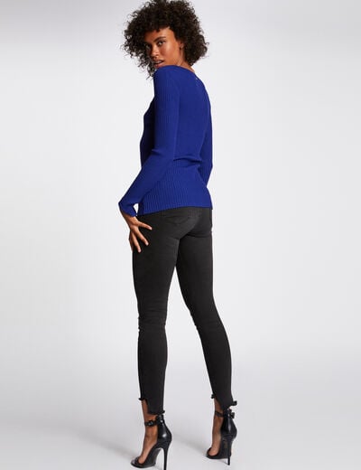 Jersey manga larga punto acanalado azul mujer