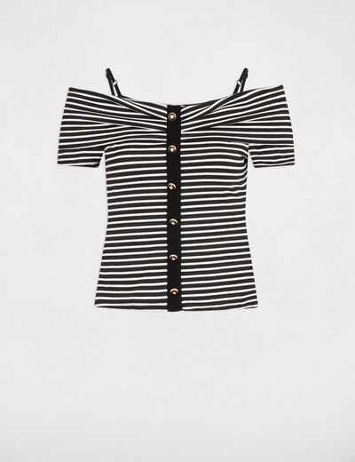 Camiseta manga corta rayas marfil mujer