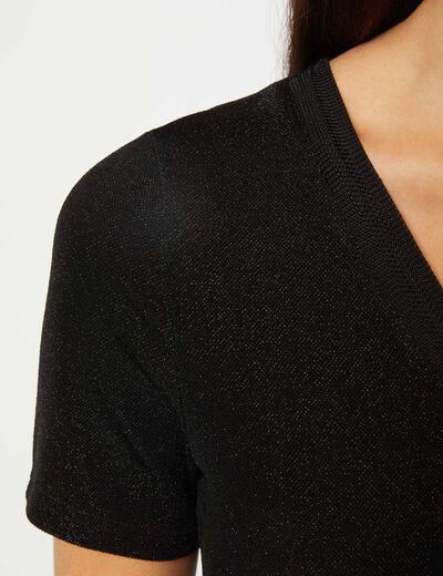 Camiseta manga corta con escote en V negro mujer