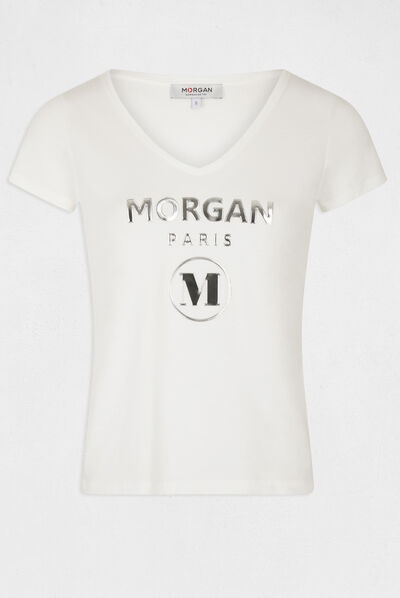 Camiseta de manga corta con mensaje crudo mujer
