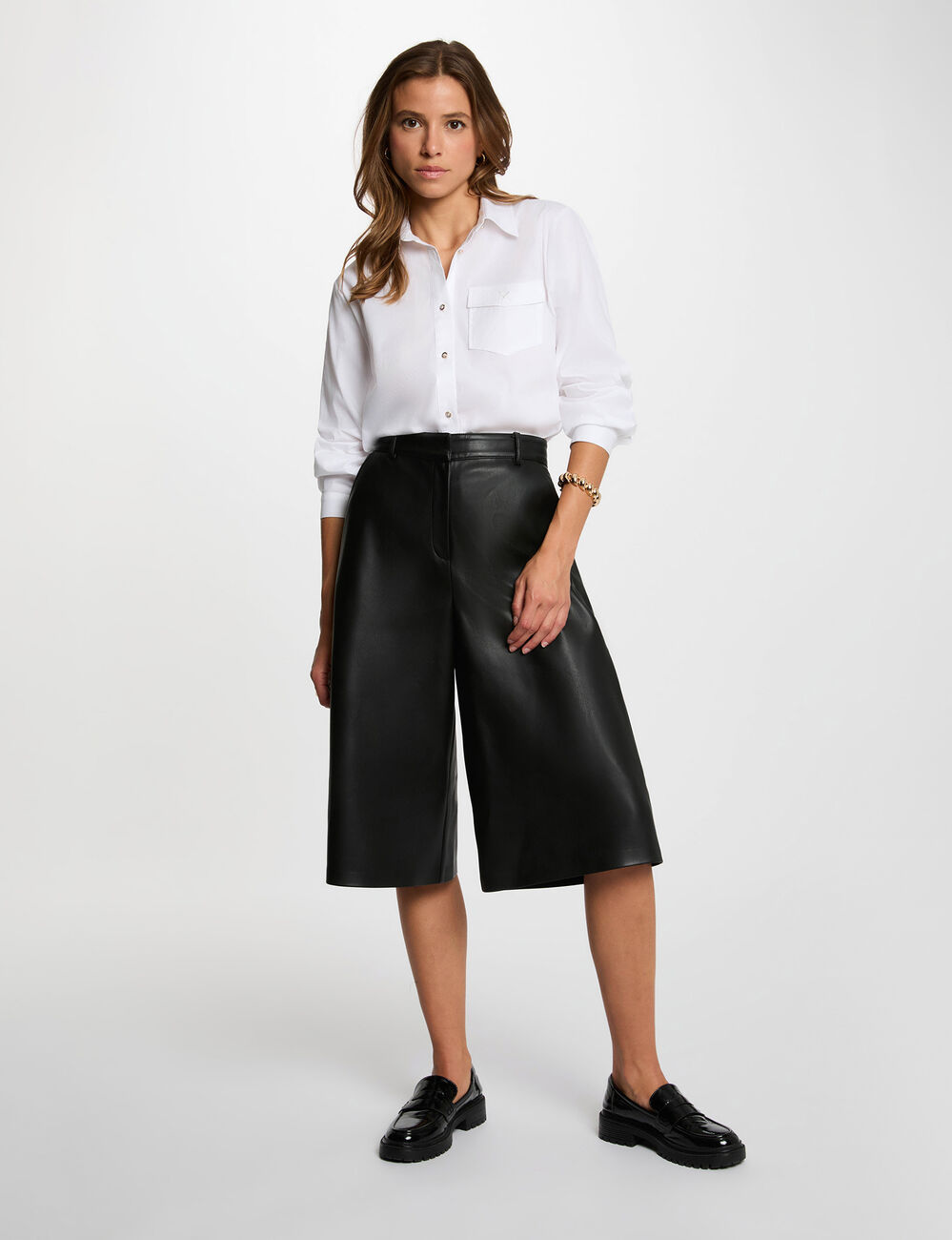 Bermuda ancho de cintura alta negro mujer