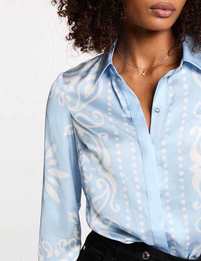 Camisa fluida estampada azul cielo mujer