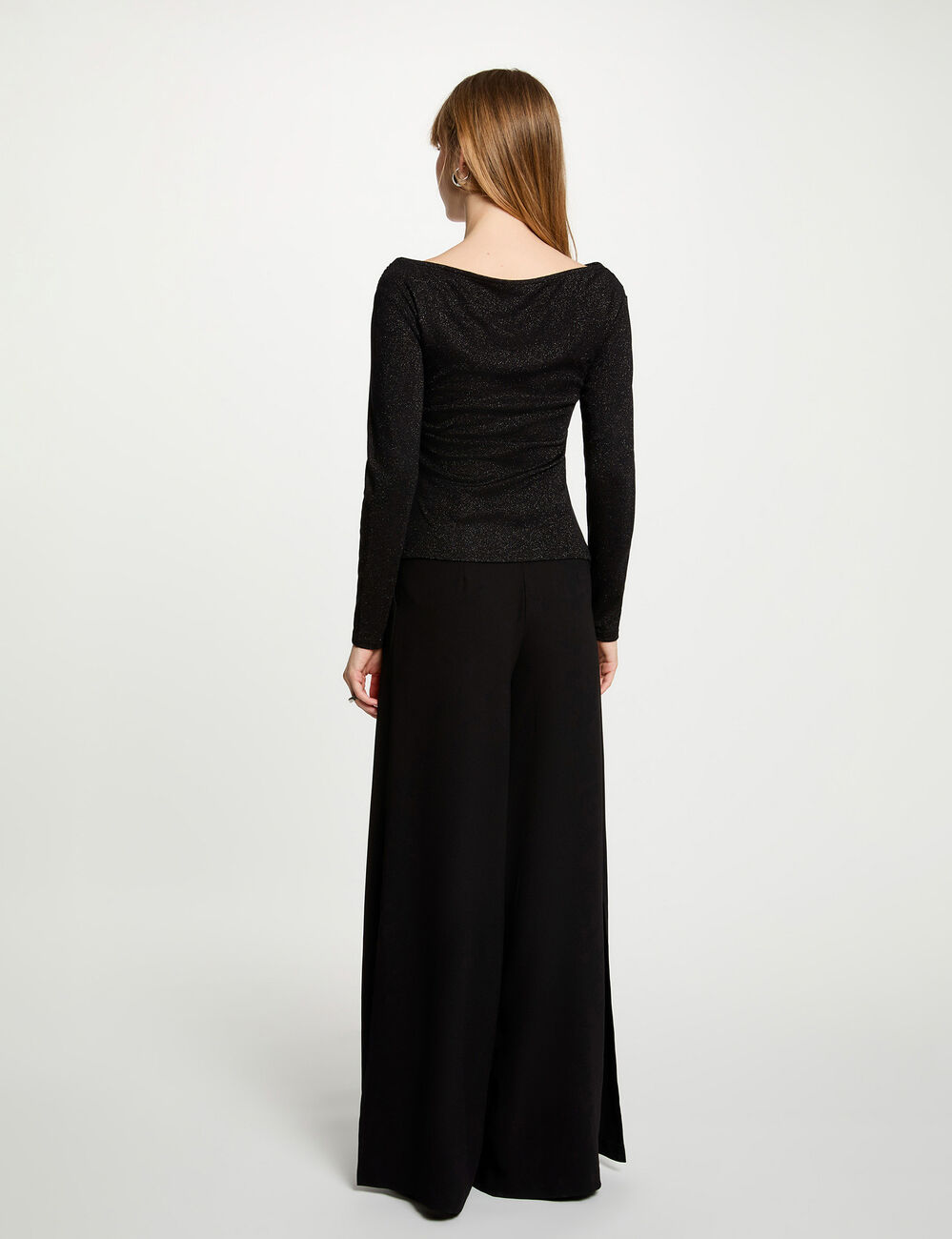 Tejido escote mangas largas negro mujer