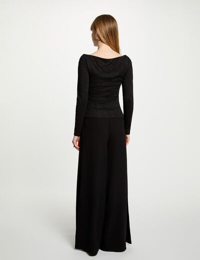 Tejido escote mangas largas negro mujer