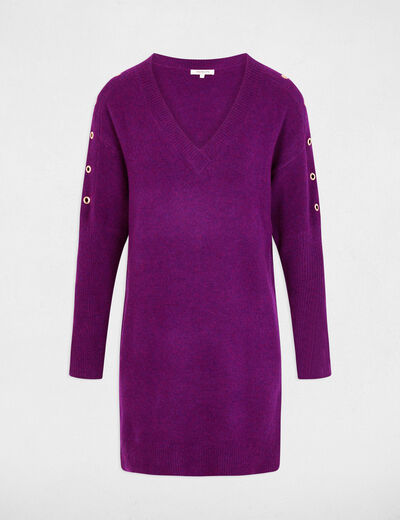 Vestido punto recto con ojales violeta mujer