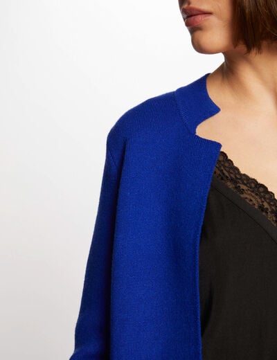 C&aacute;rdigan recto cuello con muescas azul el&eacute;ctrico mujer