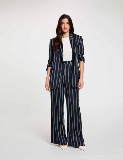 Blazer de rayas con cuello sastre azul marino mujer