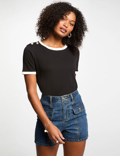 Camiseta manga corta negro mujer