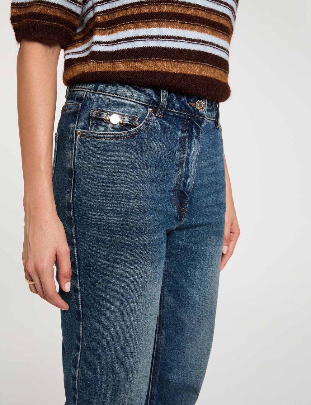 Vaqueros rectos de tiro alto denim stone mujer