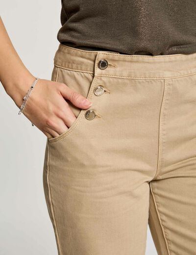 Pantalón pernera ancha botones marron clair mujer