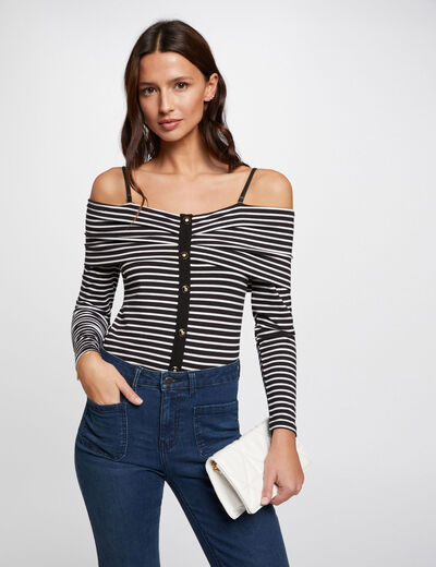 Camiseta manga larga rayas marfil mujer