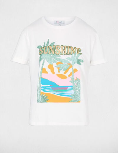 Camiseta estampada cuello redondo blanco mujer