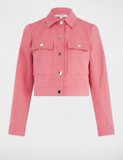 Chaqueta corta abotonada rosa envejecido mujer