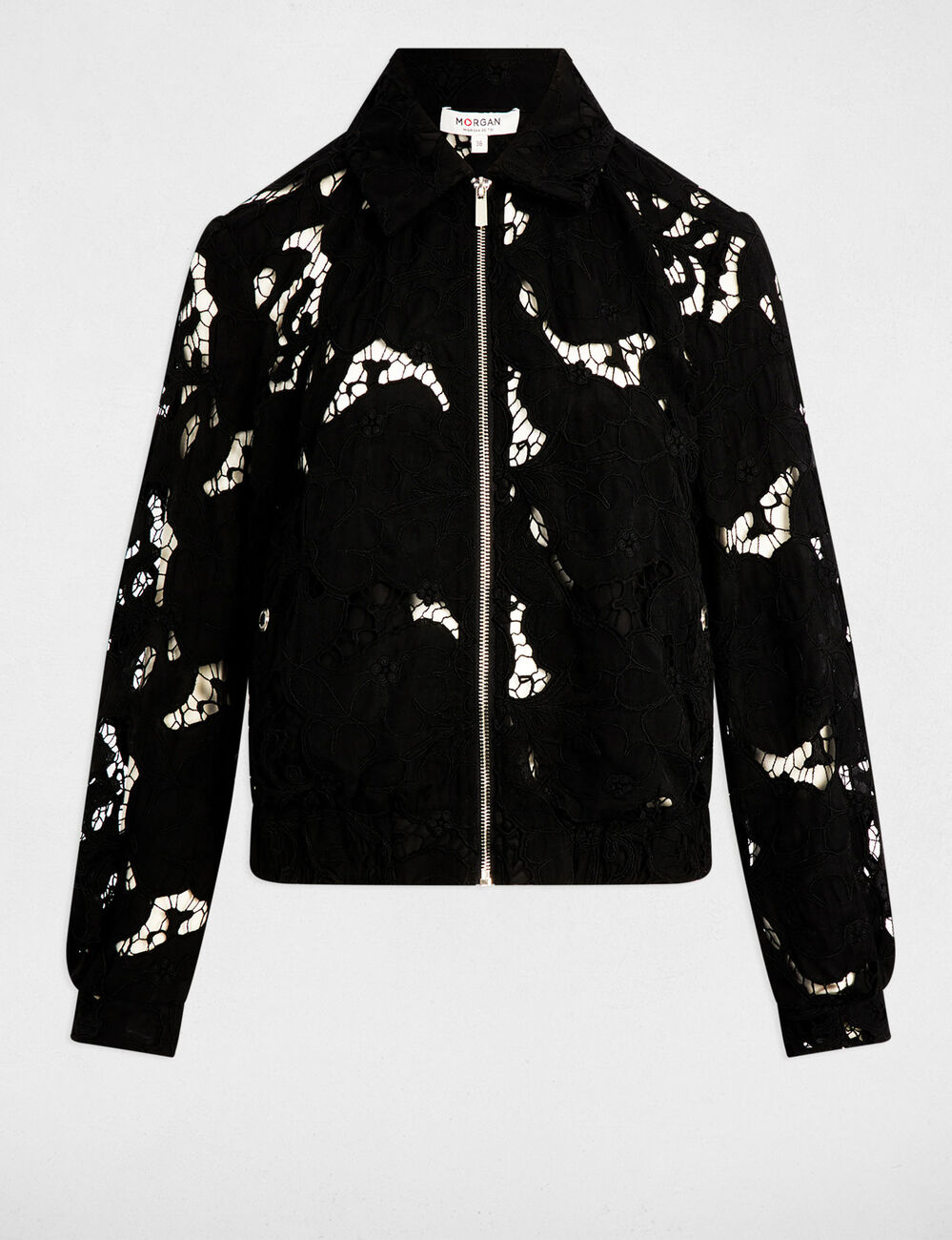 Chaqueta corta encaje negro mujer