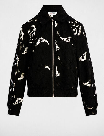 Chaqueta corta encaje negro mujer