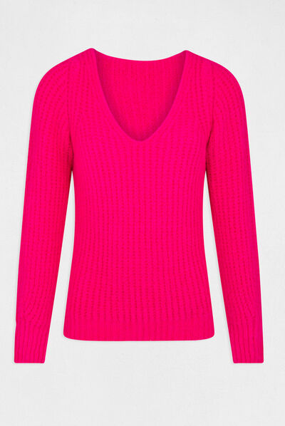 Jersey manga larga con escote en V rosa medio mujer