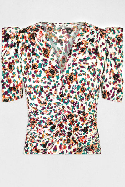 Camiseta manga corta estampado floral multicolor mujer