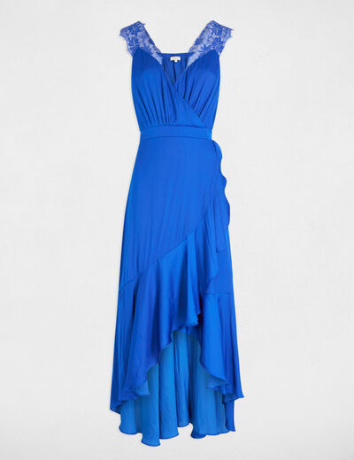 Vestido largo recto holgado azul eléctrico mujer