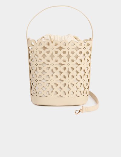Bolso tipo cubo troquelado blanco mujer