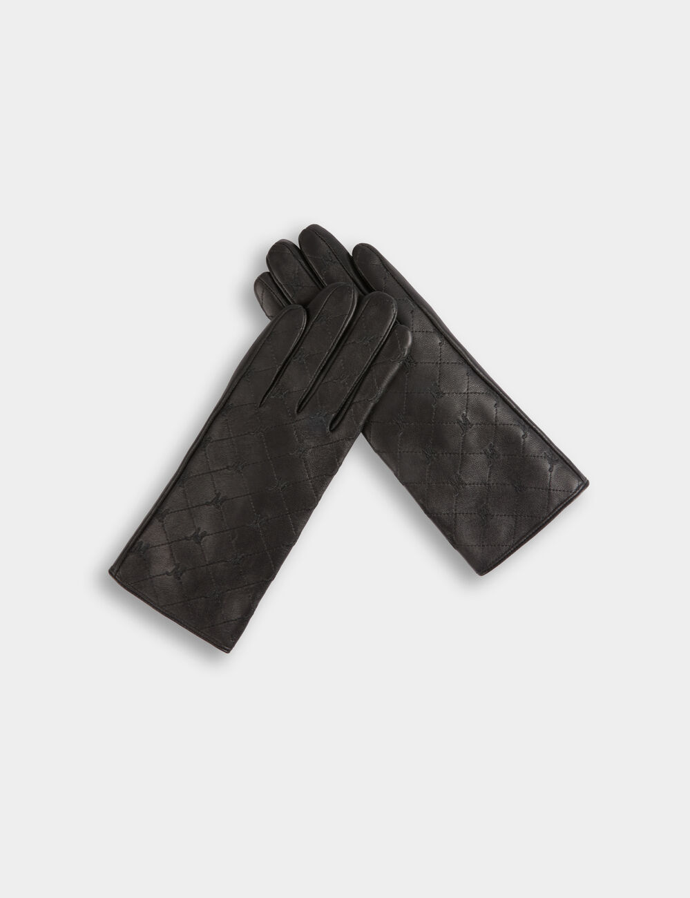 Guantes de piel sint&eacute;tica con monograma negro mujer