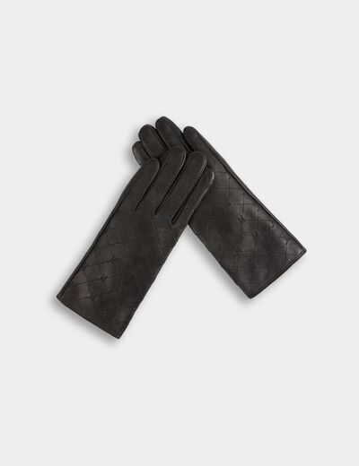 Guantes de piel sint&eacute;tica con monograma negro mujer