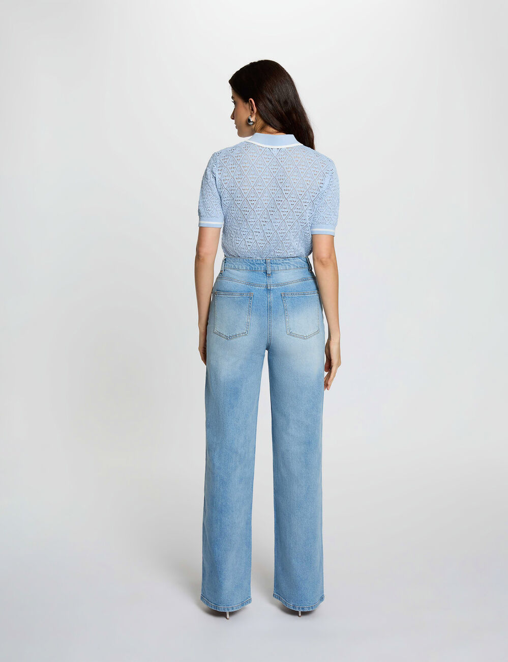 Vaqueros anchos de tiro alto denim doble stone mujer